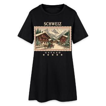 Schweiz Gstaad Vintage Reisemarke - Frauen T-Shirt-Kleid - Schwarz - Vorne