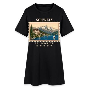 Schweiz St. Moritz Vintage Reisemarke - Frauen T-Shirt-Kleid - Schwarz - Vorne