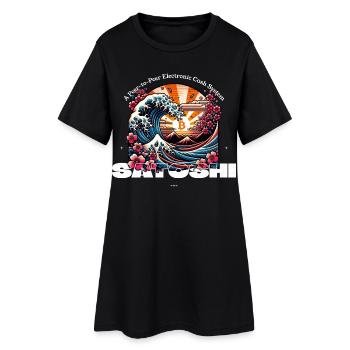 Vague d’ukiyoe Bitcoin avec des cerisiers en fleurs - Robe T-shirt Femme - noir - Devant