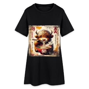 Highland Cow Ramen Vintage Poster Style - Frauen T-Shirt-Kleid - Schwarz - Vorne