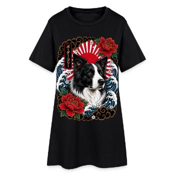 Border Collie im japanischen Irezumi Stil - Frauen T-Shirt-Kleid - Schwarz - Vorne