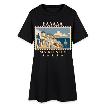 Griechenland Mykonos Vintage Reisemarke - Frauen T-Shirt-Kleid - Schwarz - Vorne