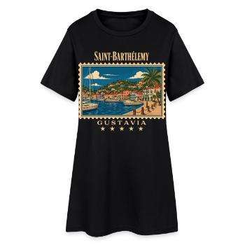 Saint-Barthélemy Gustavia Vintage Reisemarke - Frauen T-Shirt-Kleid - Schwarz - Vorne