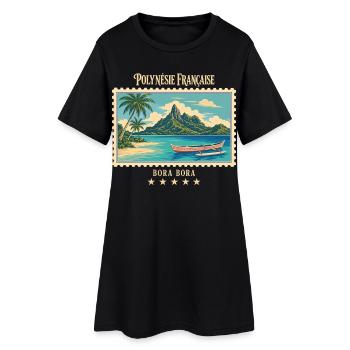 Polynesien Bora Bora Vintage Reisemarke - Frauen T-Shirt-Kleid - Schwarz - Vorne