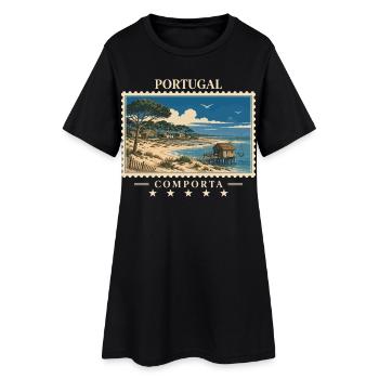 Portugal Comporta Vintage Reisemarke - Frauen T-Shirt-Kleid - Schwarz - Vorne