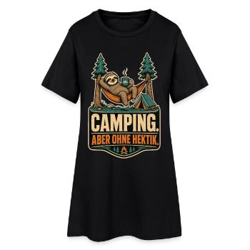 Faultier Camping Ohne Hektik Shirt - Frauen T-Shirt-Kleid - Schwarz - Vorne