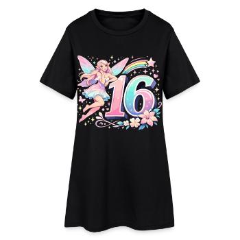 Elfe du 16e anniversaire – Design graphique pastel - Robe T-shirt Femme - noir - Devant
