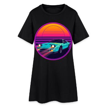 Retro-80er-Jahre-Synthwave-JDM-Stil-Sportwagendesign - Frauen T-Shirt-Kleid - Schwarz - Vorne