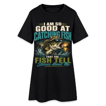 Pêcheur Légendaire Humour Rétro Poisson Vintage - Robe T-shirt Femme - noir - Devant