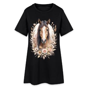 Cheval brun avec des roses - Robe T-shirt Femme - noir - Devant