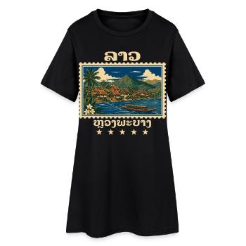 Laos Luang Prabang Marque de voyage vintage - Robe T-shirt Femme - noir - Devant