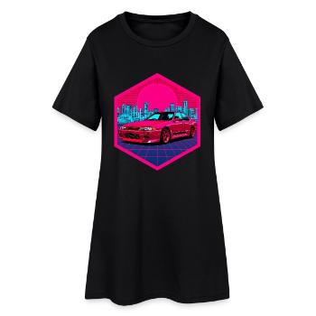 Retro 90s JDM R32 Skyline Sedan Synthwave Art - Women’s T-Shirt Dress - black - Front