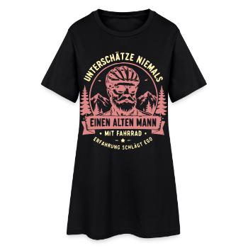 Unterschätze niemals alten Mann mit Fahrrad - Frauen T-Shirt-Kleid - Schwarz - Vorne