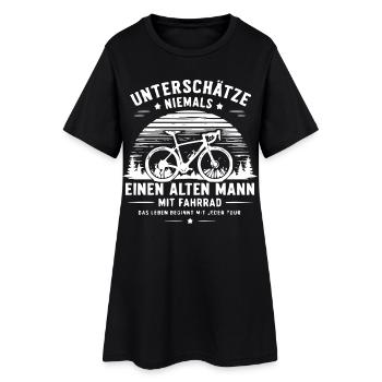 Unterschätze niemals alten Mann mit Fahrrad - Frauen T-Shirt-Kleid - Schwarz - Vorne