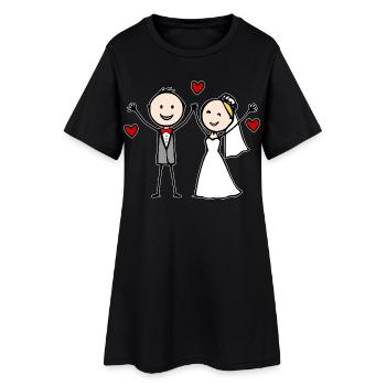 Dessin animé du couple de mariés joyeux - Robe T-shirt Femme - noir - Devant