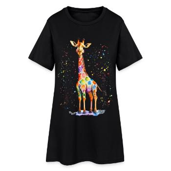 Girafe aquarelle colorée - Robe T-shirt Femme - noir - Devant