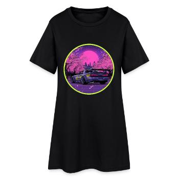Retro 90s JDM Drift Car Sakura Synthwave Art - Women’s T-Shirt Dress - black - Front