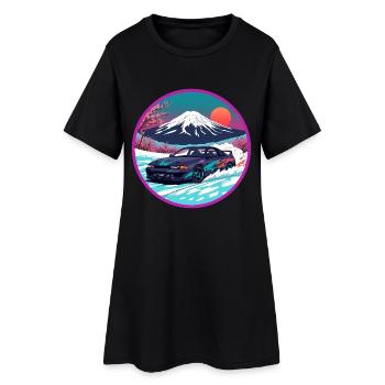 Retro 90s JDM Mt Fuji Skyline R32 Synthwave Art - Women’s T-Shirt Dress - black - Front