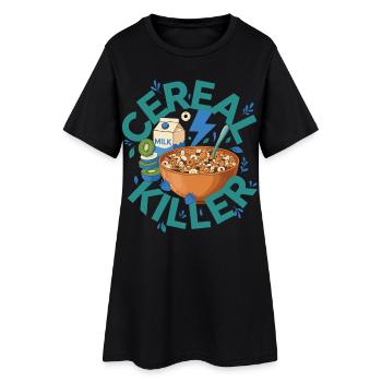 Petit-déjeuner : brunch drôle, café, céréales, nourriture tueuse - Robe T-shirt Femme - noir - Devant