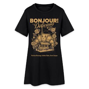 Breakfast Bonjour Delicieux Funny Brunch Coffee - Women’s T-Shirt Dress - black - Front