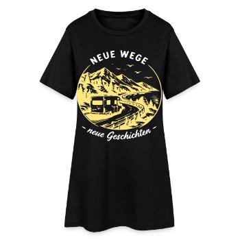 Neue WegeNeue Geschichten Camper-Motiv - Frauen T-Shirt-Kleid - Schwarz - Vorne