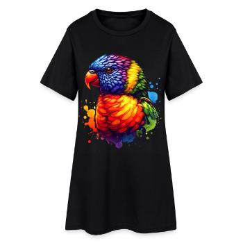 Forest lorikeet motif - Women’s T-Shirt Dress - black - Front
