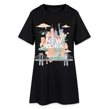 Aquarelle pastel de la skyline de New York - Robe T-shirt Femme - noir - Devant
