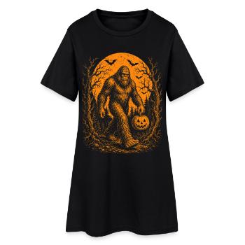 Halloween, Bigfoot, Moon, Pumpkin - Women’s T-Shirt Dress - black - Front