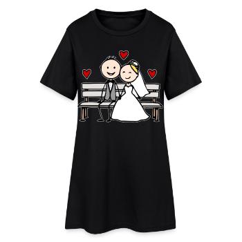 Wedding couple cartoon on the bench - Women’s T-Shirt Dress - black - Front