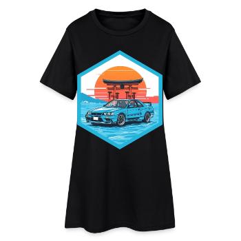 Retro 90er JDM R34 Torii Gate Japan Hex-Emblem - Frauen T-Shirt-Kleid - Schwarz - Vorne