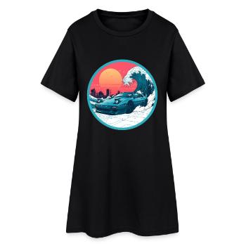 Emblème rétro des années 90 JDM NSX Great Wave Sunset - Robe T-shirt Femme - noir - Devant