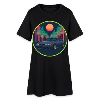 Retro 90er JDM R32 Forest Neon Moon Emblem - Frauen T-Shirt-Kleid - Schwarz - Vorne