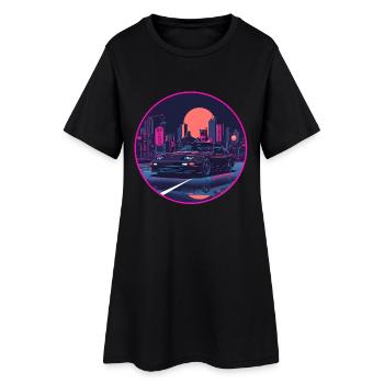 Retro 80s JDM Hatchback Neon Tokyo Emblem - Women’s T-Shirt Dress - black - Front