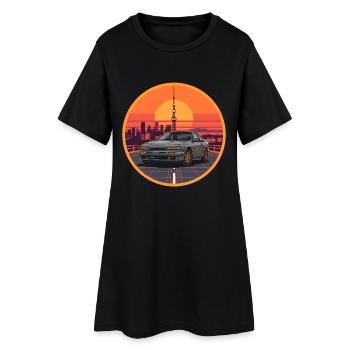 Retro 80s JDM Coupe Tokyo Tower Sunset Emblem - Women’s T-Shirt Dress - black - Front