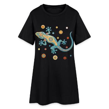 Blue gecko in colorful mosaic style - Women’s T-Shirt Dress - black - Front