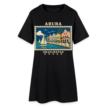 Aruba Oranjestad Vintage Reisemarke - Frauen T-Shirt-Kleid - Schwarz - Vorne