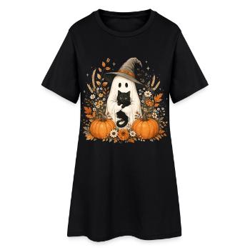 Halloween, Ghost, Black Cat - Women’s T-Shirt Dress - black - Front