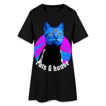 Cats & House Chat Musique House Deep House  - Robe T-shirt Femme - noir - Devant