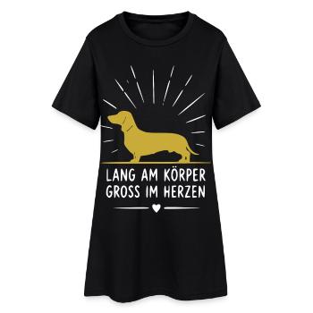 Dackel Herzdesign Lang am Körper - Frauen T-Shirt-Kleid - Schwarz - Vorne