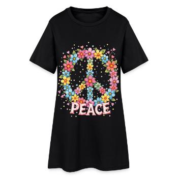 Signe de paix en floraison dans un style aquarelle - Robe T-shirt Femme - noir - Devant