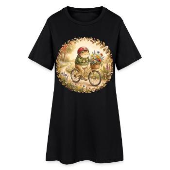 Frosch Fahrrad Cottagecore Natur - Frauen T-Shirt-Kleid - Schwarz - Vorne