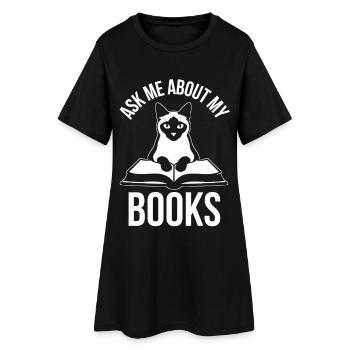Drôle de design de chat : Demande-moi des histoires de mes livres - Robe T-shirt Femme - noir - Devant