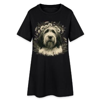 Chien à queue courte fleurs de berger anglais - Robe T-shirt Femme - noir - Devant