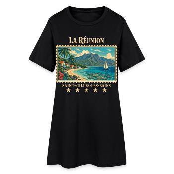 La Réunion Saint-Gilles Vintage Reisemarke - Frauen T-Shirt-Kleid - Schwarz - Vorne