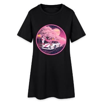 Retro 90s JDM Roadster Geisha Sakura Emblem - Women’s T-Shirt Dress - black - Front