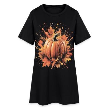 Citrouille Automne Splash Art Feuille Erable - Robe T-shirt Femme - noir - Devant