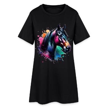 Trakehner Motiv Pferd - Frauen T-Shirt-Kleid - Schwarz - Vorne