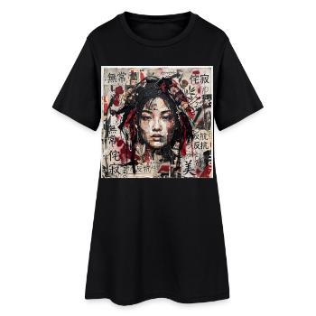 Japanese Collage Art Asia Punk Samuraifrau Collage - Frauen T-Shirt-Kleid - Schwarz - Vorne
