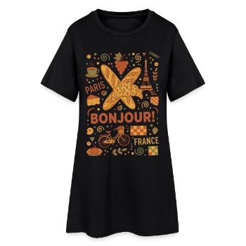 Breakfast Bonjour Paris France Brunch Coffee Food - Women’s T-Shirt Dress - black - Front