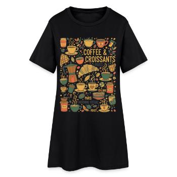 Petit-déjeuner, café, croissants, repas drôles de brunch - Robe T-shirt Femme - noir - Devant